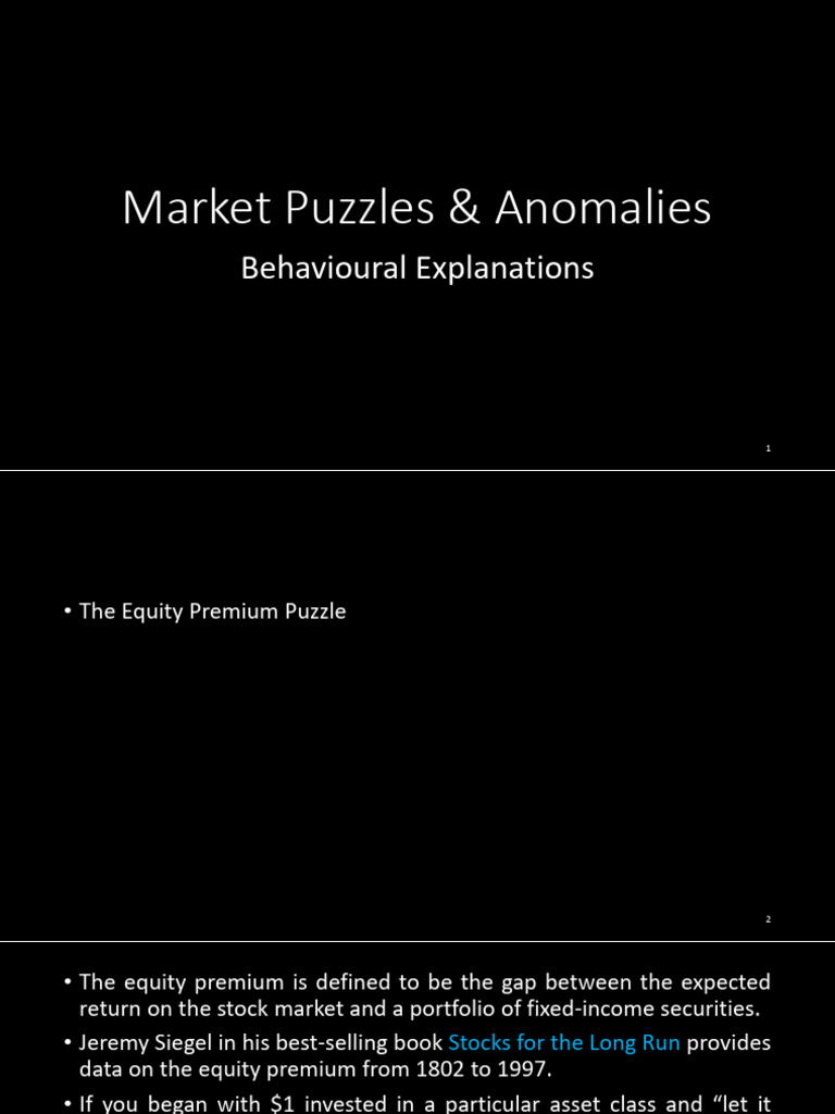 Explaining Market Anomalies and Puzzles | PDF | Economic Bubble | Stocks