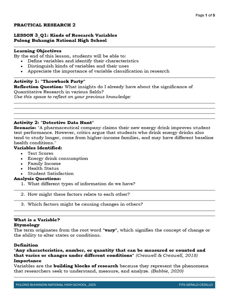 Understanding Research Variables | PDF | Level Of Measurement | Science