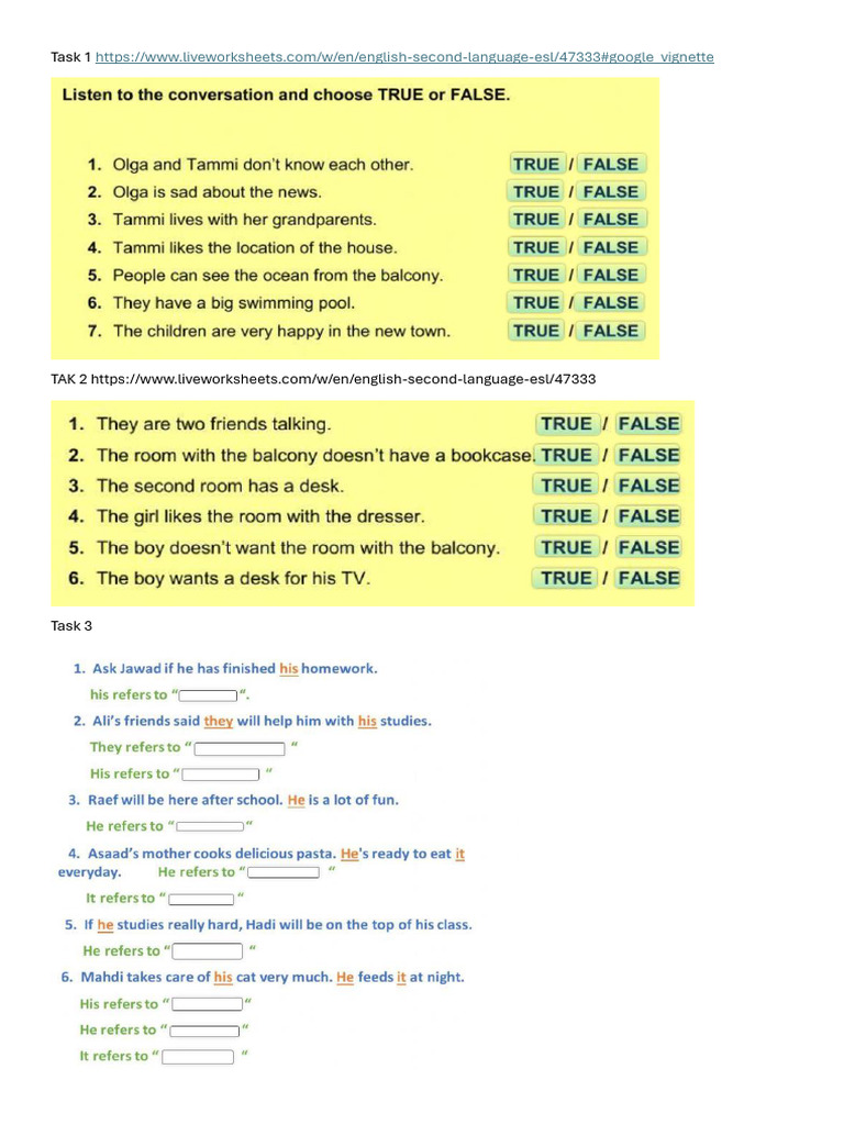 ESL Tasks for Language Learning | PDF