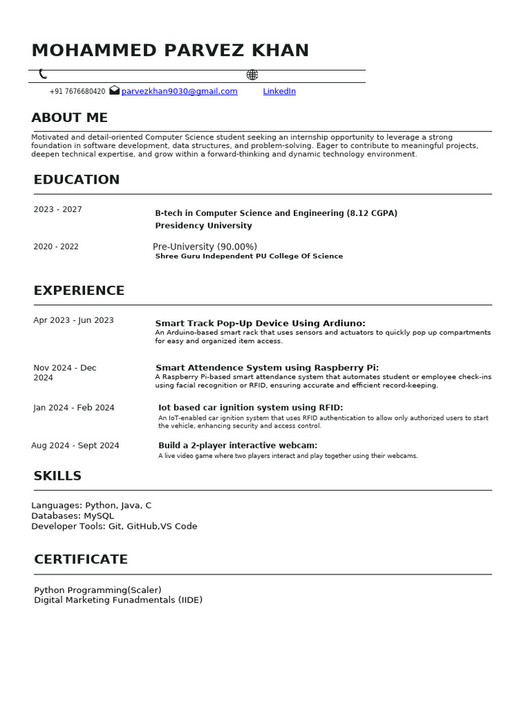 Computer Science Student Resume | PDF