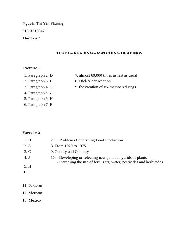 Test 1 Reading Headings Matching | PDF