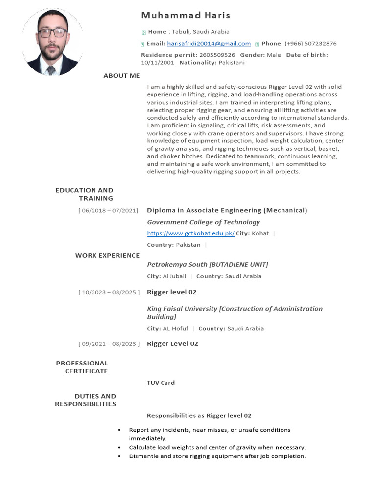 Rigger Level 2 Profile and Experience | PDF | Safety