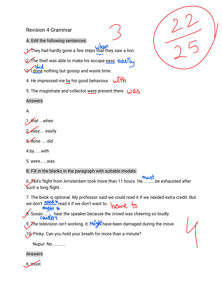Grammar Revision Exercises and Answers | PDF | Chess Theory | Chess