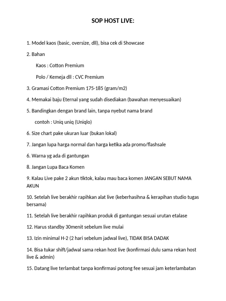 SOP untuk Host Live Streaming | PDF