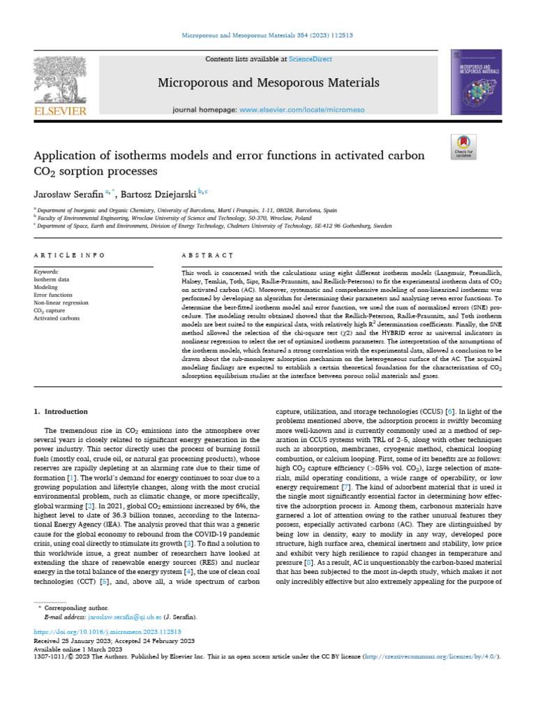 CO2 Adsorption Modeling on Activated Carbon | PDF | Adsorption | Chemistry