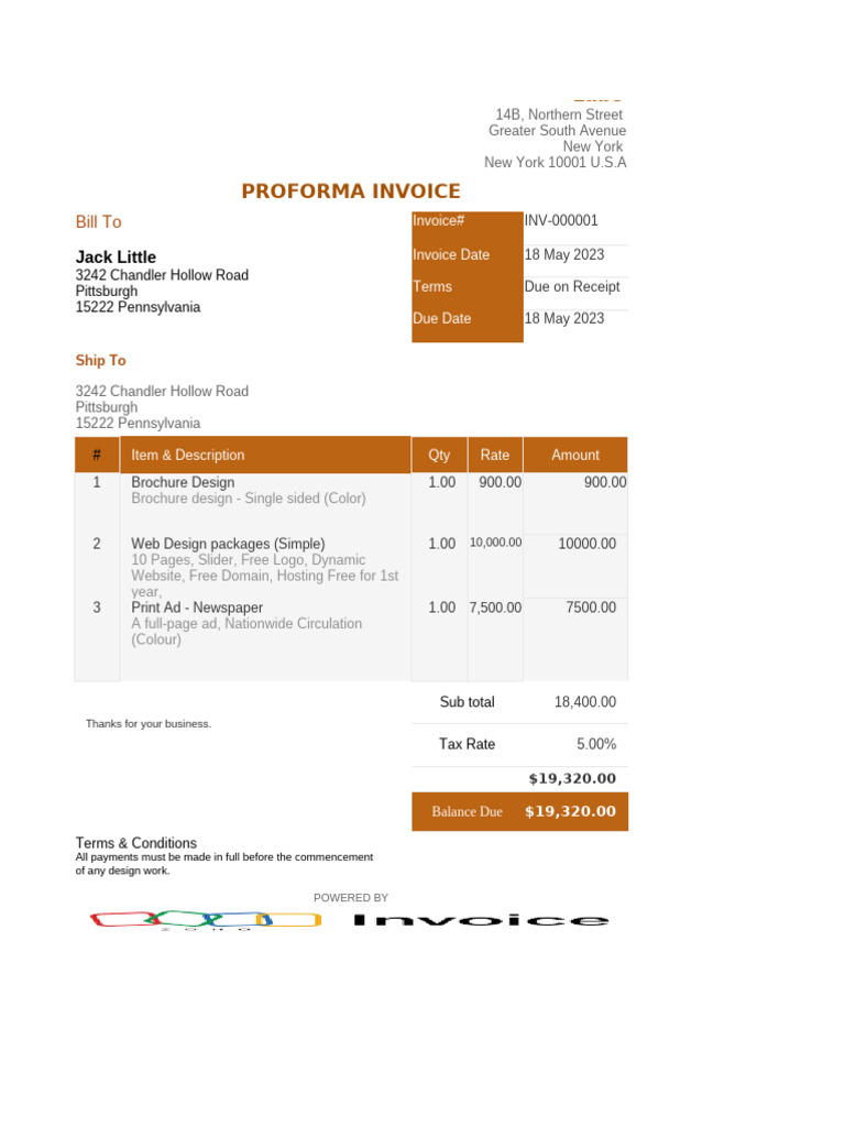 Proforma Invoice Template for Design Services | PDF