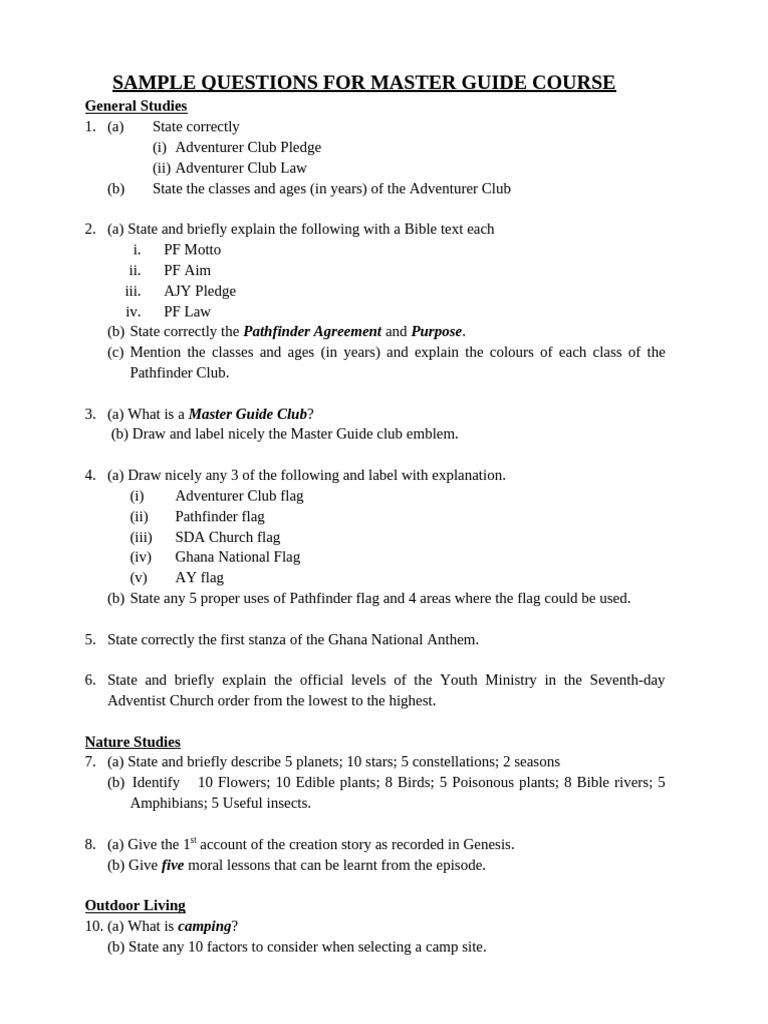 Master Guide Course Sample Questions | PDF | Seventh Day Adventist ...