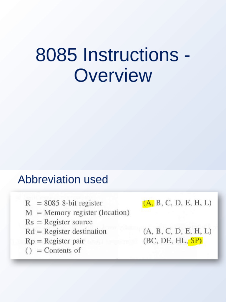 8085 Instructions - Overview | PDF