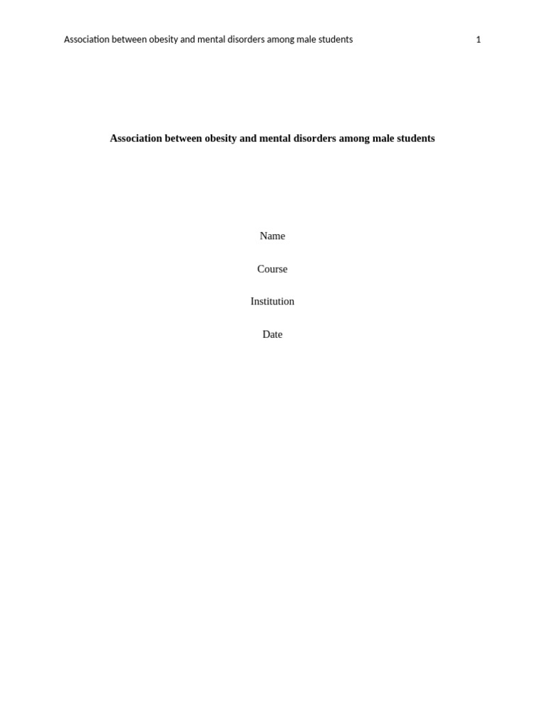 Association Between Obesity and Mental Disorders Among Male Students 1 ...