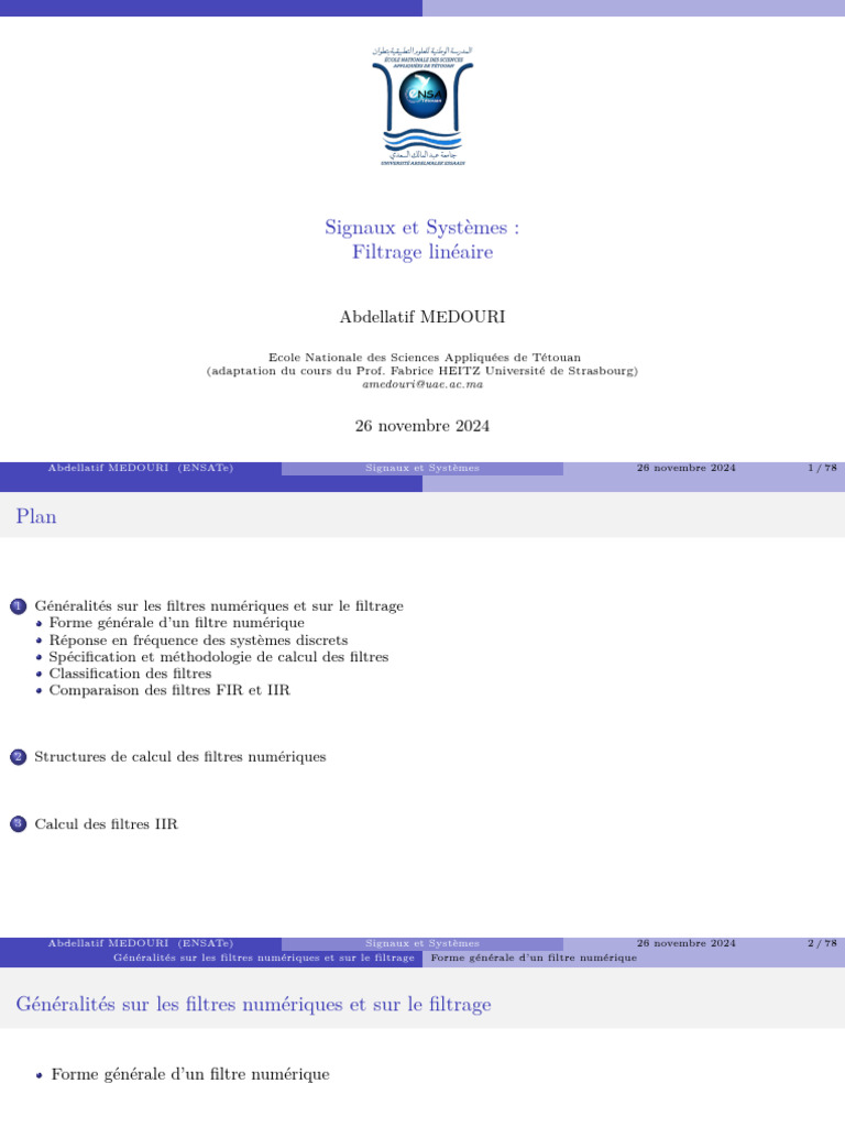 Filtrage Linéaire des Signaux Numériques | PDF | Filtre (électronique ...