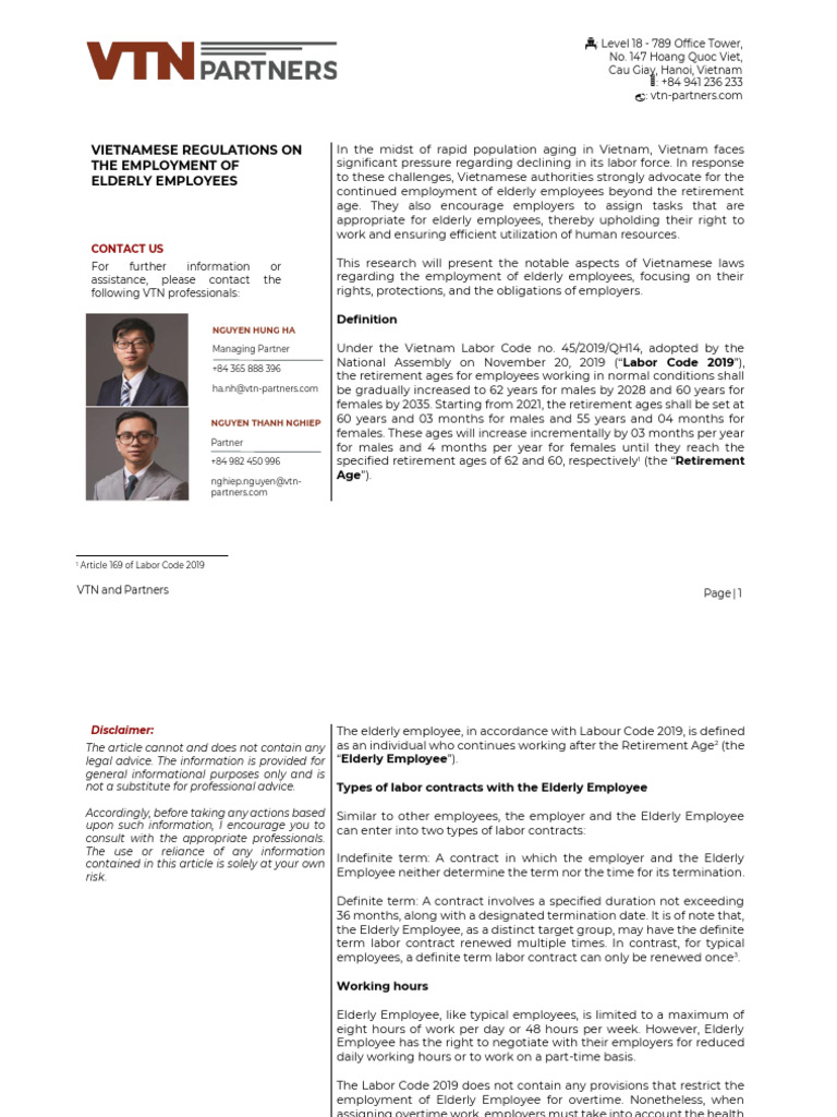 Vietnamese Elderly Employment Regulations | PDF | Employment | Social ...