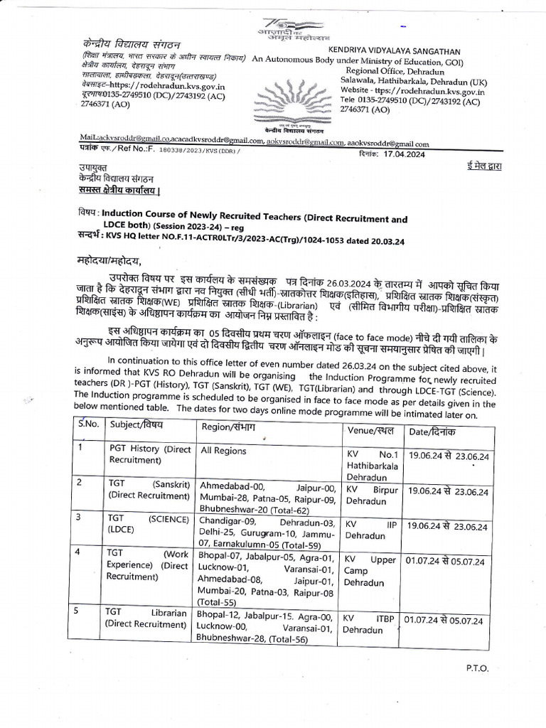 KVS Induction Course for New Teachers | PDF