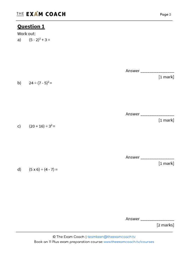 11 Plus Exam Preparation Questions | PDF | Area