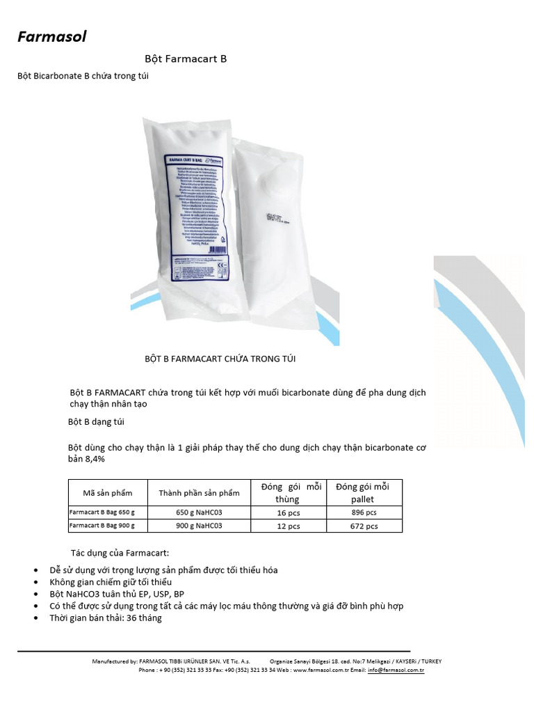Bản dịch FARMACART B Cartridge and Bag Bicarbonates | PDF