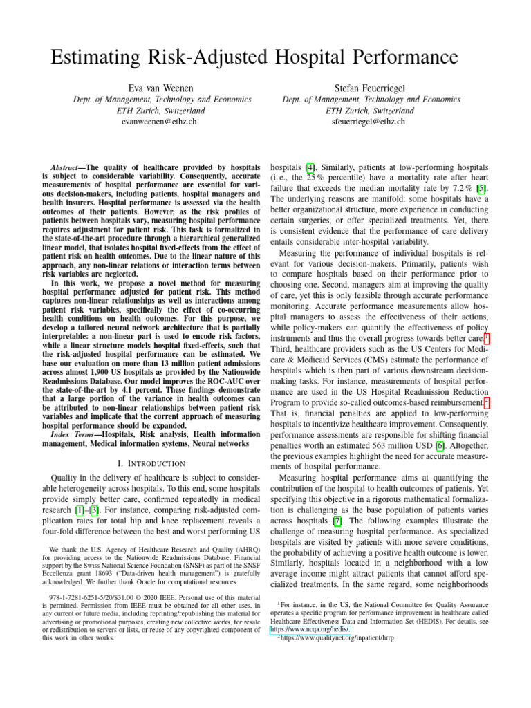 Risk-Adjusted Hospital Performance Metrics | PDF | Comorbidity | Risk