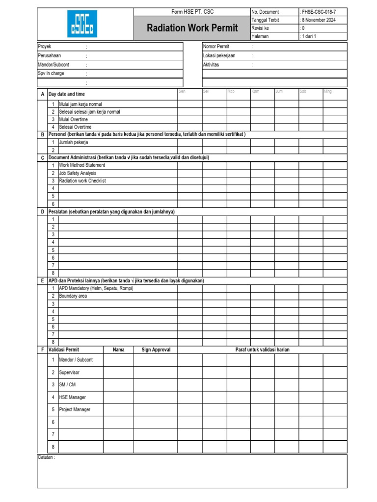 Izin Kerja Radiasi dan Validasi HSE | PDF