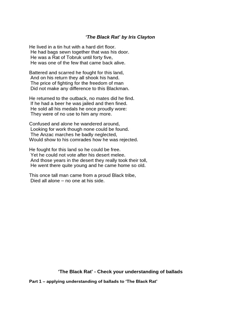 The Black Rat: A Soldier's Struggle | PDF | Poetry | Ballad