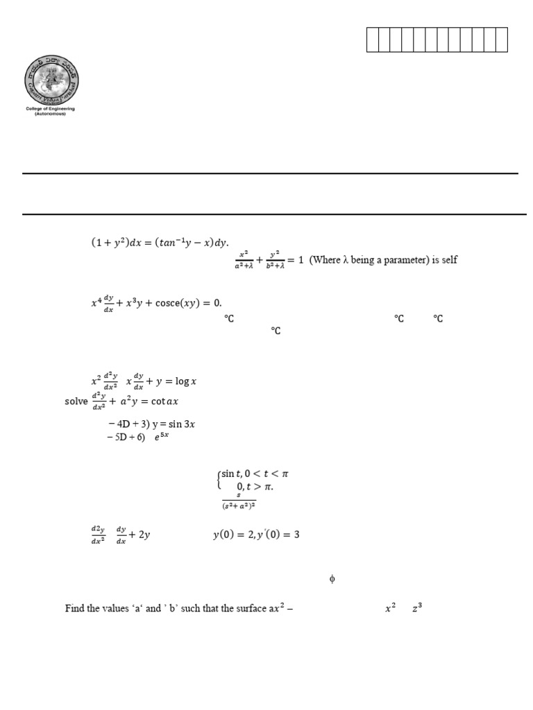 R2020 - 20BM1103 - Ordinary Differential Equations and Vector Calculus ...