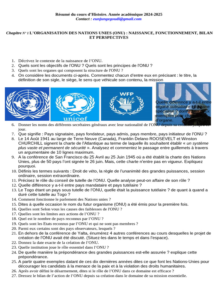 Organisation des Nations Unies : Histoire et Fonctionnement | PDF ...
