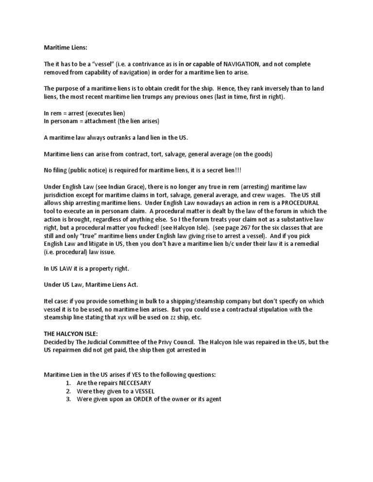 Understanding Maritime Liens | PDF