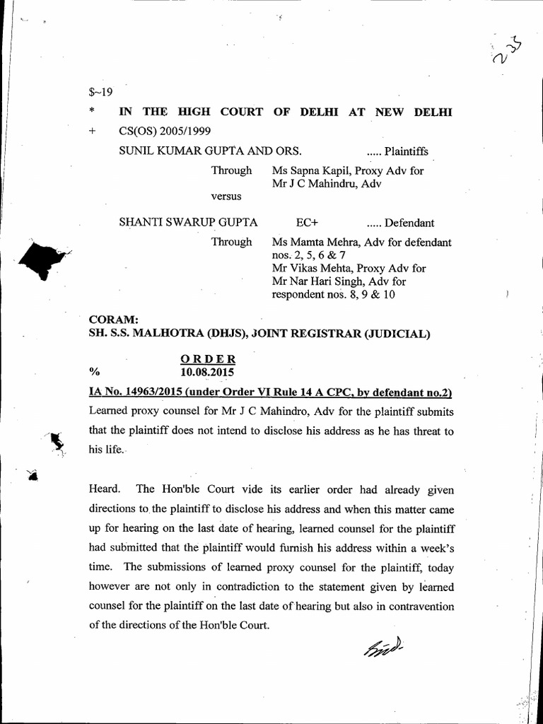 Plaintiff's Address Disclosure Issue | PDF | Common Law | Judiciaries