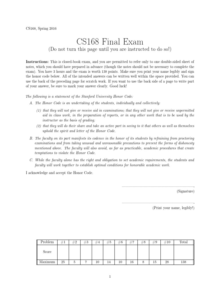 CS168 Spring 2016 Final Exam Instructions | PDF | Matrix (Mathematics ...