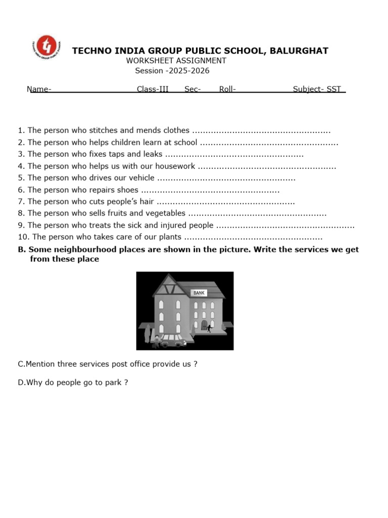 Class III SST Worksheet Assignment | PDF