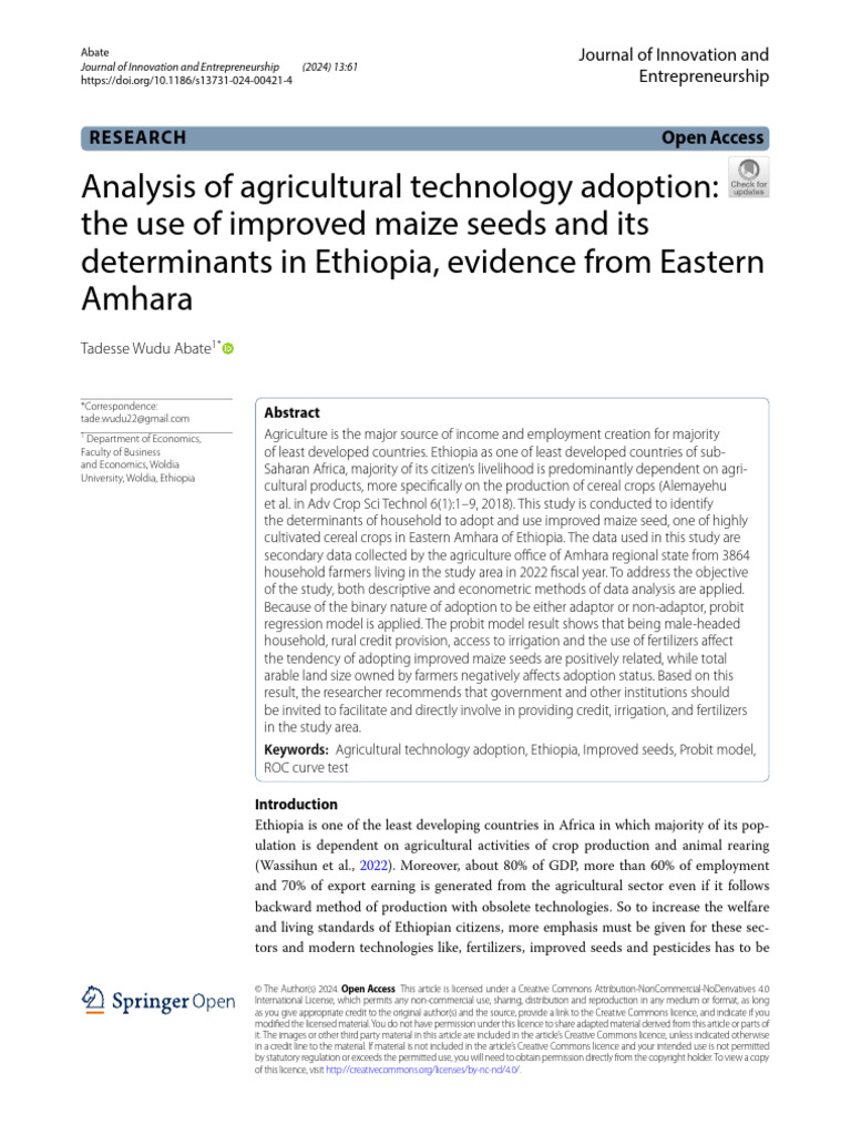 Determinants of Improved Maize Adoption in Ethiopia | PDF ...