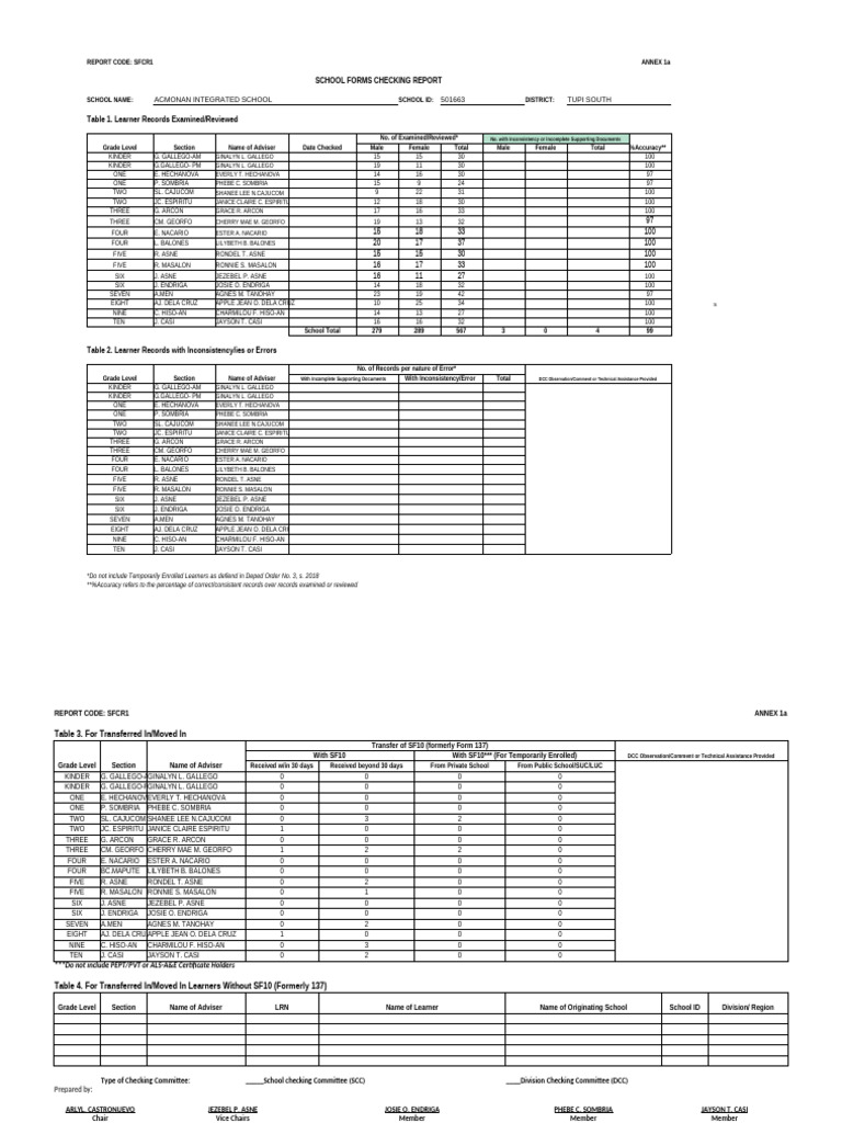 School Forms Checking Report Summary | PDF