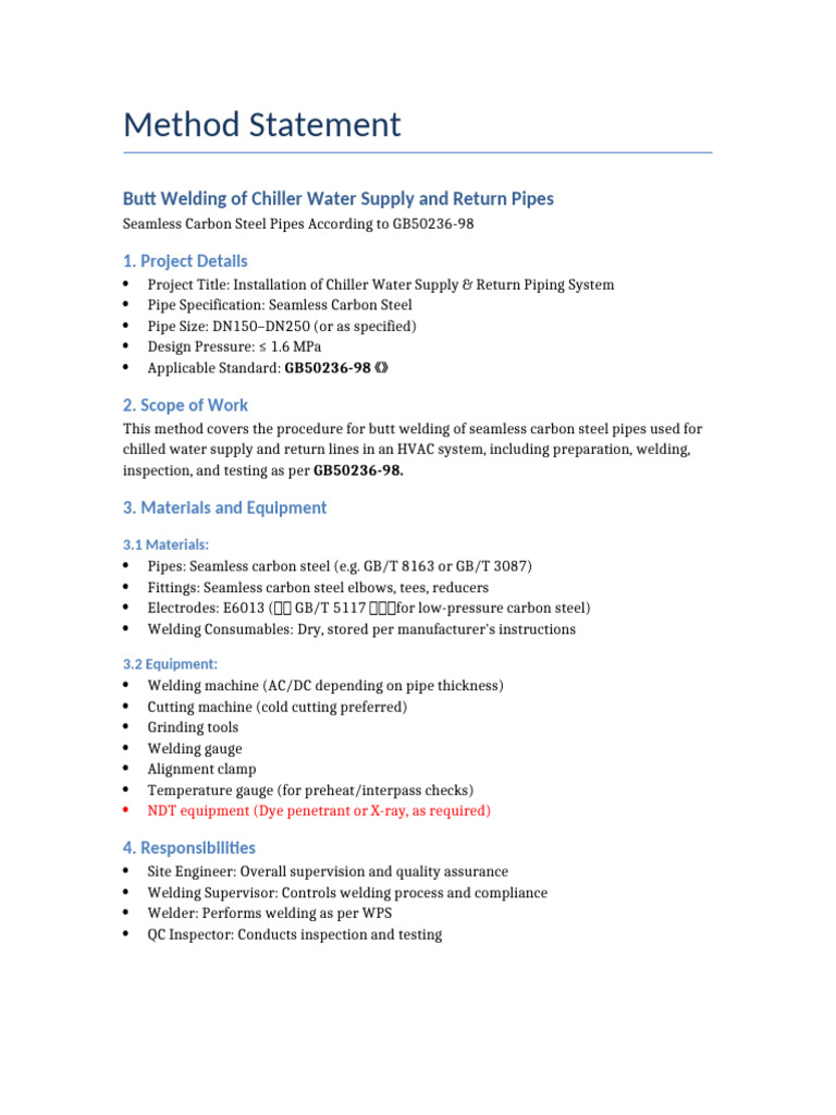 Butt Welding Method for Chiller Pipes | PDF | Welding | Construction