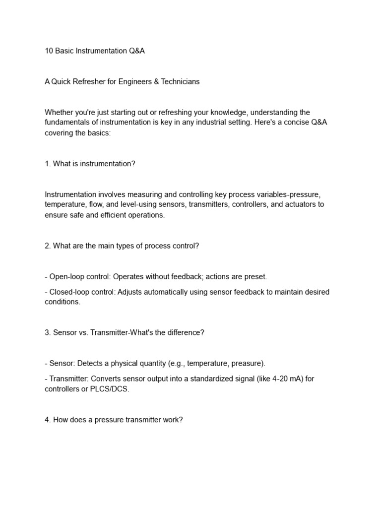Basic Instrumentation Q&A for Engineers | PDF