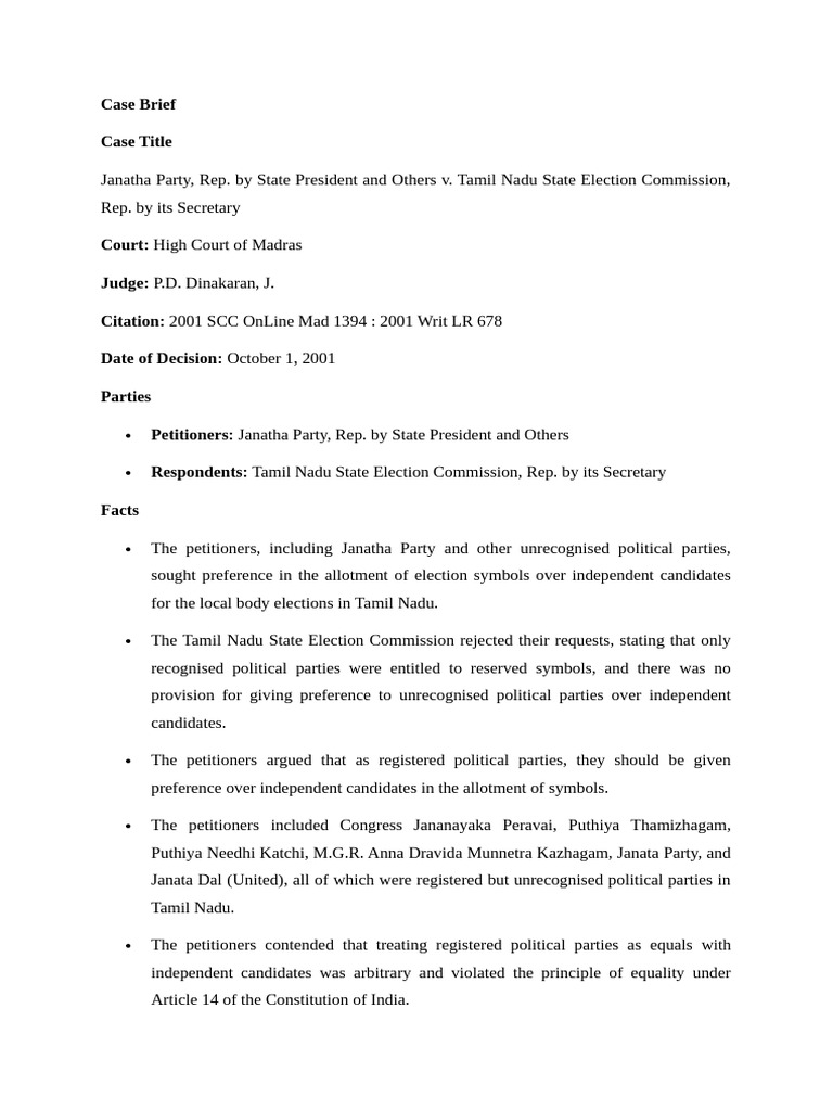 Madras HC Ruling on Election Symbols | PDF | Writ Of Prohibition ...
