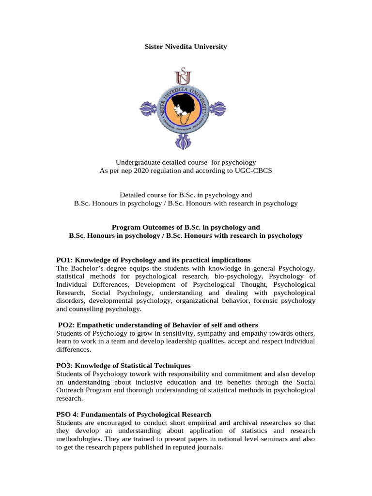 BSC Honors in Psychology Syllabus With COPO | PDF | Analysis Of ...