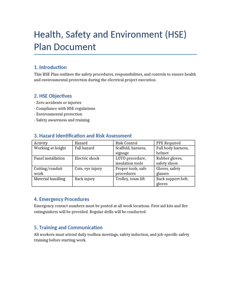 HSE Plan Document | PDF