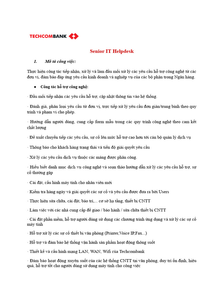 JD Senior IT Helpdesk | PDF