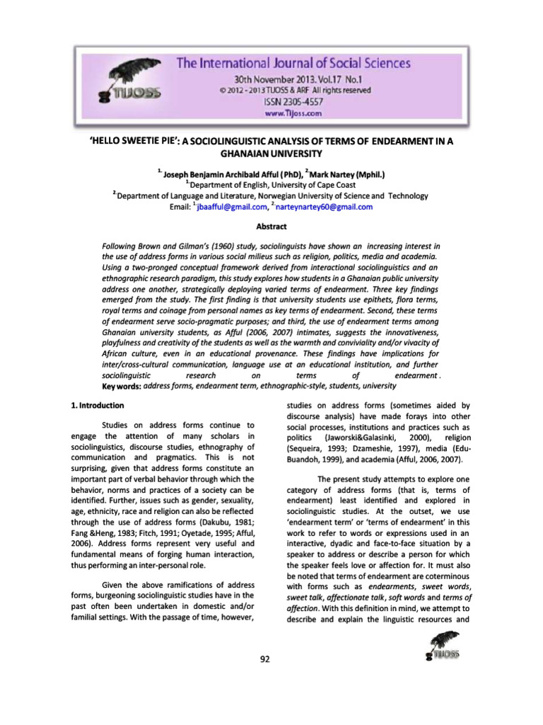 Endearment Terms in Ghanaian Culture | PDF | Social Constructionism ...