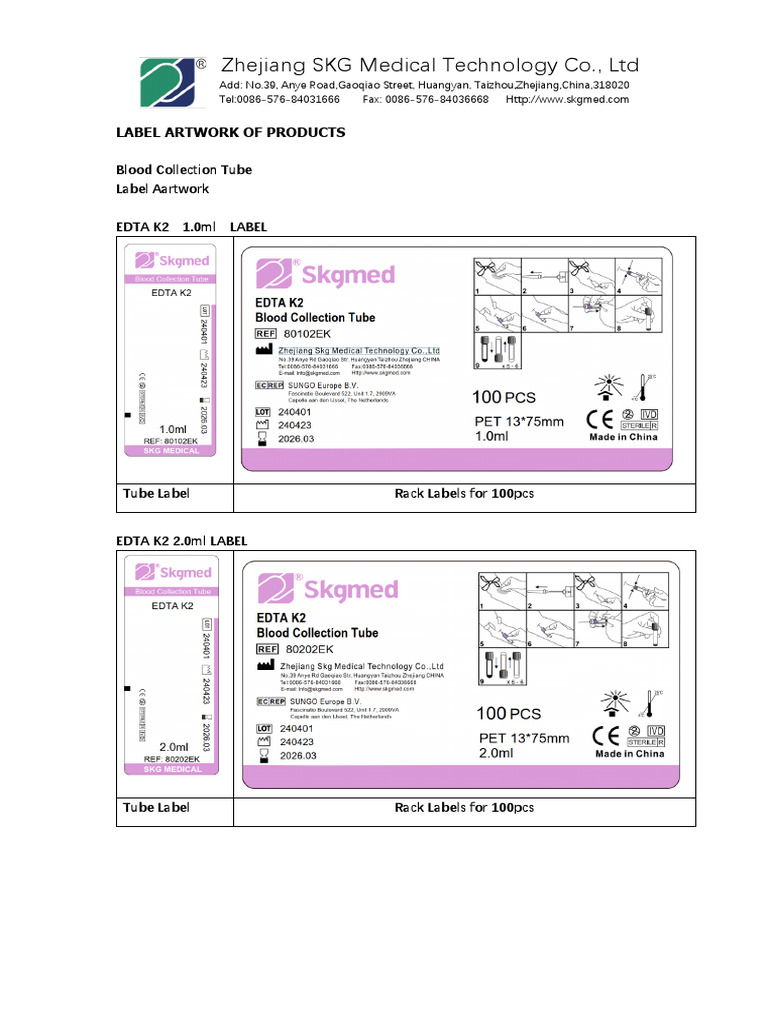 SKG Medical Tube Label Artwork | PDF | Clinical Medicine | Medical ...