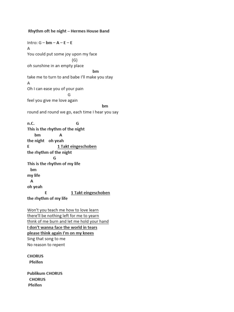 Rhythm of the Night Lyrics | PDF
