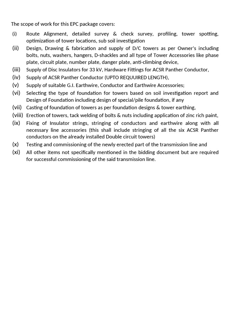 EPC Scope for Transmission Line Project | PDF