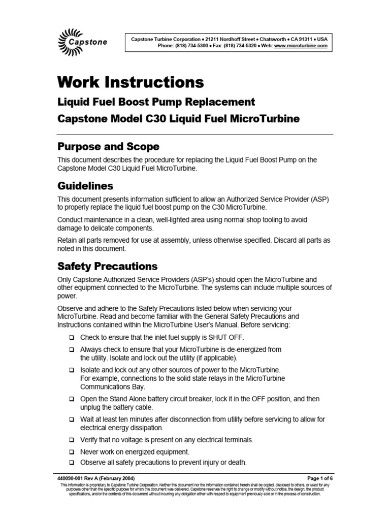 C30 MicroTurbine Fuel Pump Replacement Guide | PDF | Nut (Hardware) | Pump