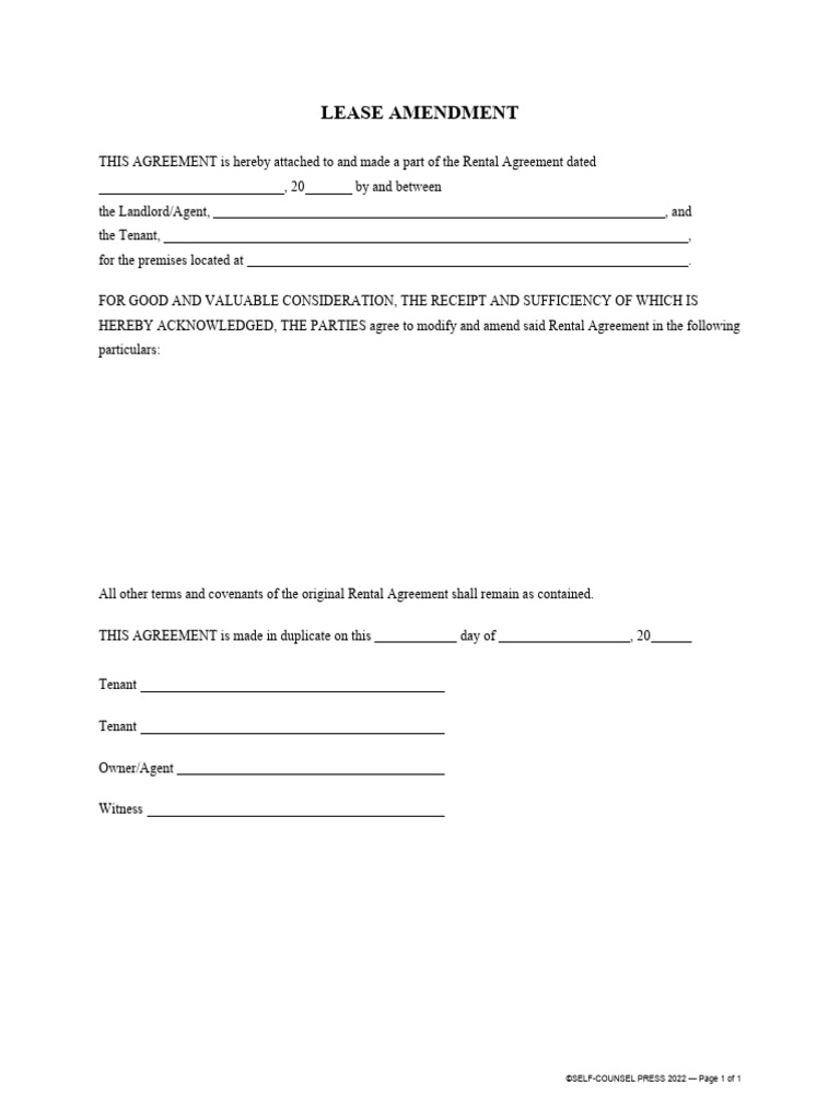 Residential Lease Amendment Agreement | PDF