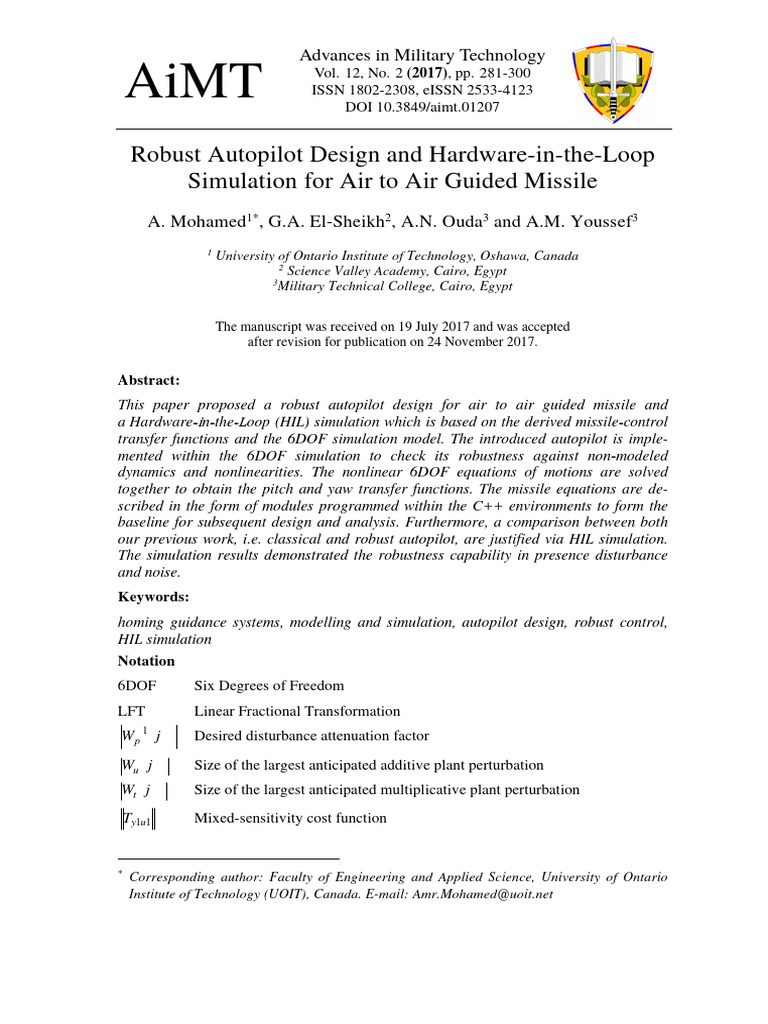 Robust Autopilot for Air-to-Air Missiles | PDF | Control Theory ...