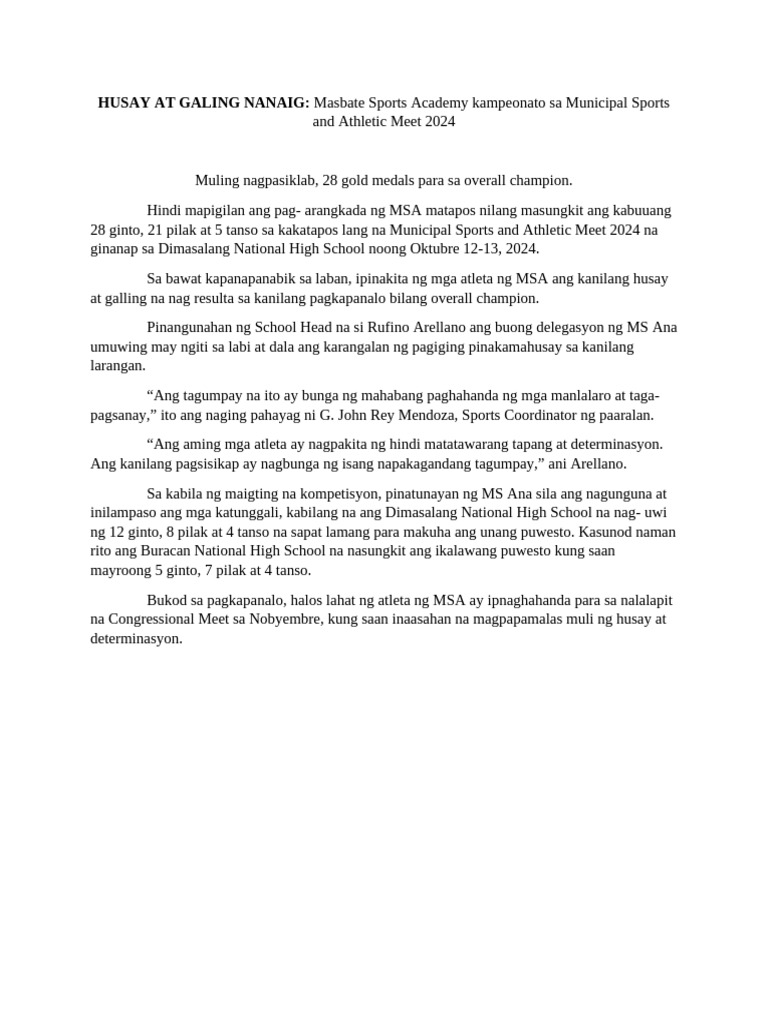 Husay at Galing Nanaig | PDF
