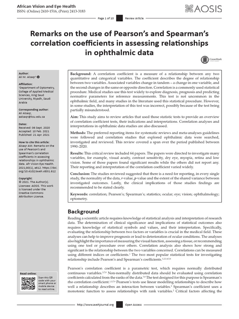 Remarks On The Use of Pearson's and Spearman's Correlation Coefficients ...