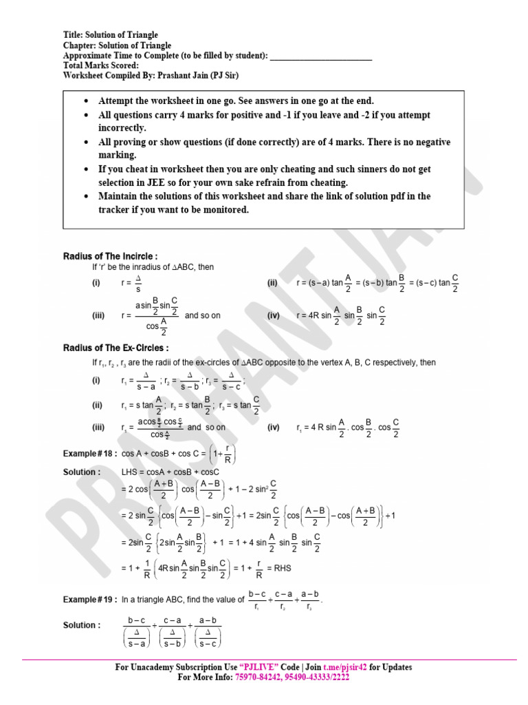 Worksheet-3 Radius of Incircle & Ex-Circles | PDF | Geometric Shapes ...