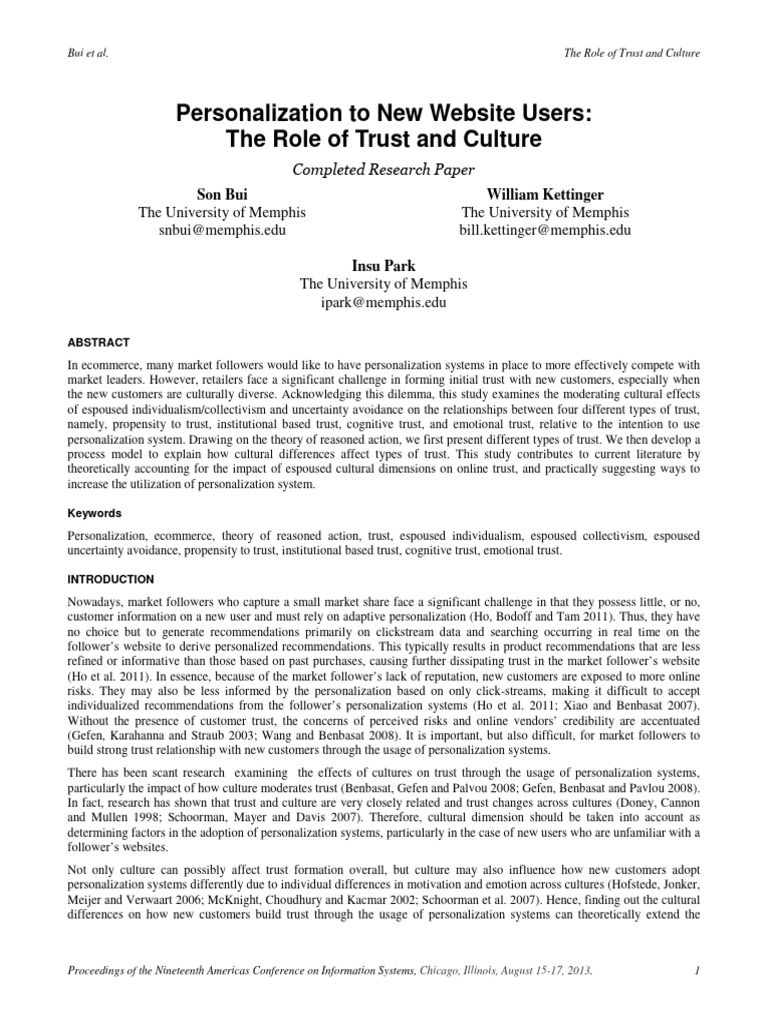 Personalization To New Website Users - The Role of Trust and Cult | PDF ...