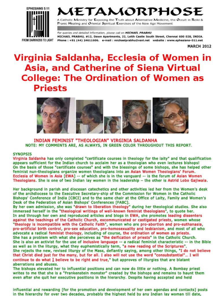 Virginia Saldanha-Ecclesia of Women in Asia and Catherine of Siena Virtual  College-Feminist Theology and The Ordination of Women Priests | PDF | Mass  (Liturgy) | Catholic Church