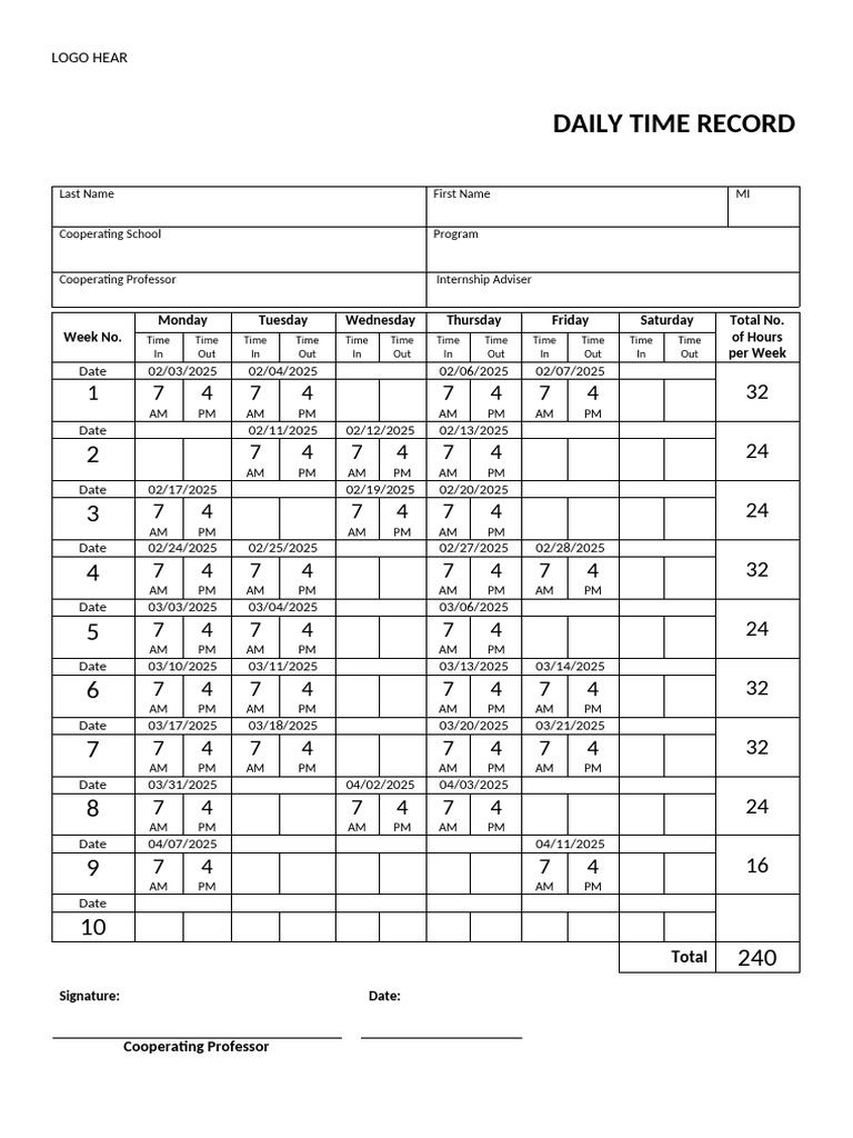 Daily Internship Time Record | PDF