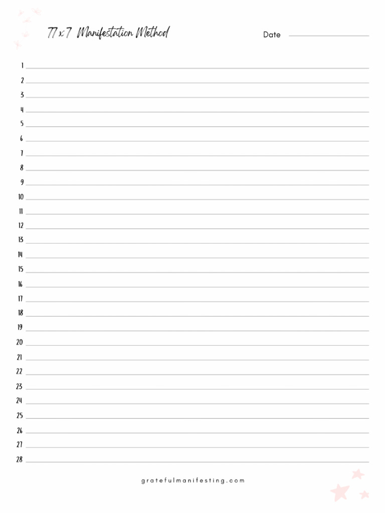 77x7 Manifestation Method Sheets Free PDF Worksheet Printable ...