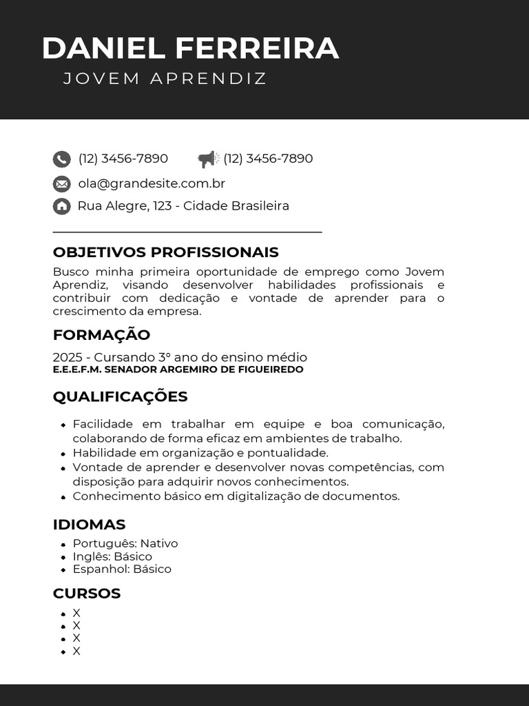 Objetivo de Currículo: Jovem Aprendiz | PDF